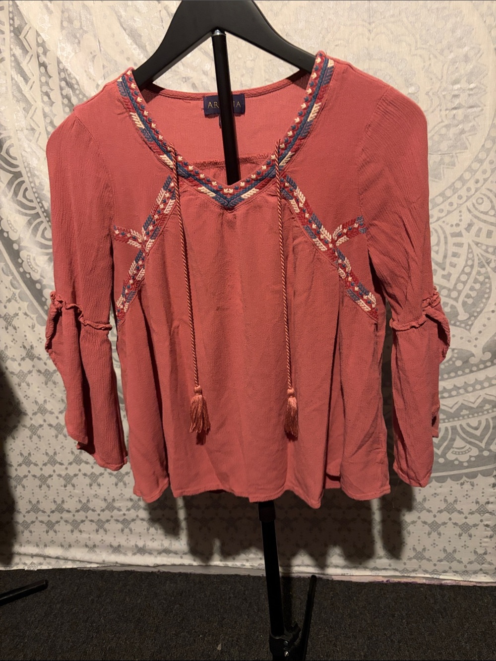 Artesia Boho Embroidered V-Neck Top – Terracotta Coral – Medium